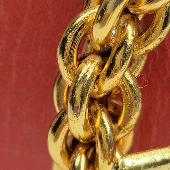 Paloma Picasso Red Leather Gold Chain Buckle Belt Made in Italy Vintage 31x2 - Picture 10 of 14